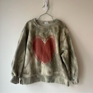 🌼 5/$20 Zara Kids Sweatshirt 6T Tie Dye Heart Crewneck Green Pullover Cozy Girls